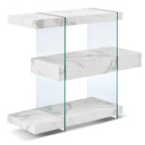 32" Length Narror Console Table with 3-Tier Shelves and a Hidden Drawer, Modern Entryway Table with Tempered Glass Frame