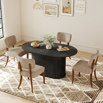 Extendable Dining Table with 4/6 Armless Chairs Set for Modern Kitchen & Living Room