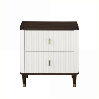 White & Brown 2-Drawer Nightstand with USB Port