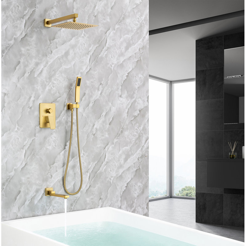 Complete Shower System with Rough in-Valve, Brushed Gold
