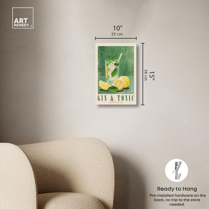 «Classy Gin And Tonic», affiche sur toile, art coloré par Art Remedy, Toile tendue, H 15 po x l 10 po