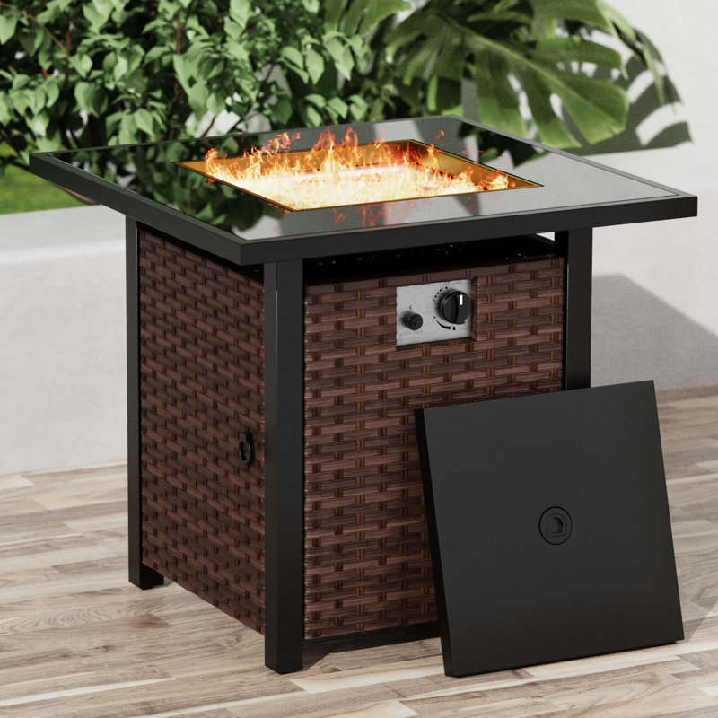 28 Inch Square Outdoor Propane Gas Fire Pit Table, Brown