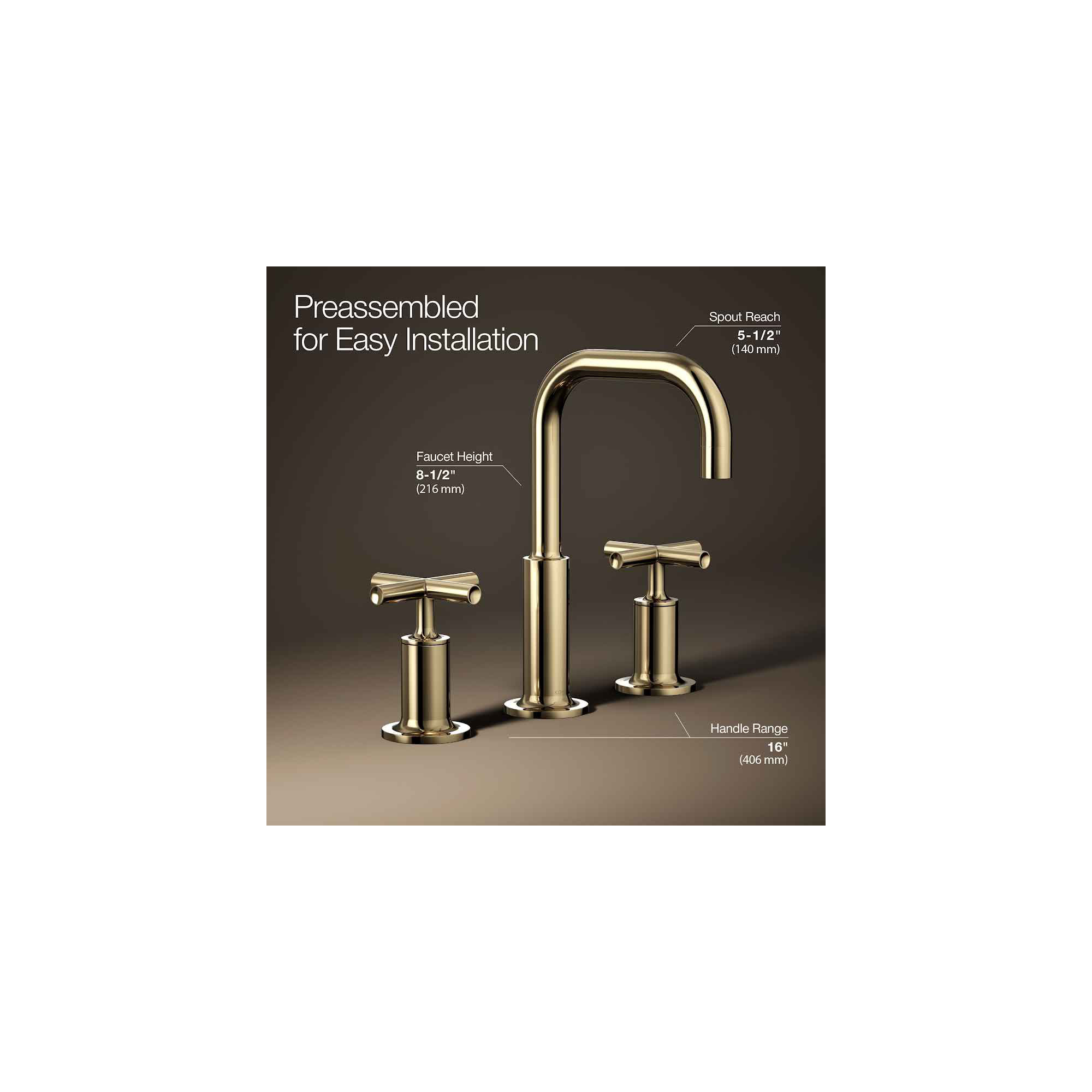 Kohler Purist Widespread Bathroom Faucet with Pop-Up Drain Assembly, 3-Hole High Arc Cross Handle Bathroom Sink Faucet, 1.2 gpm