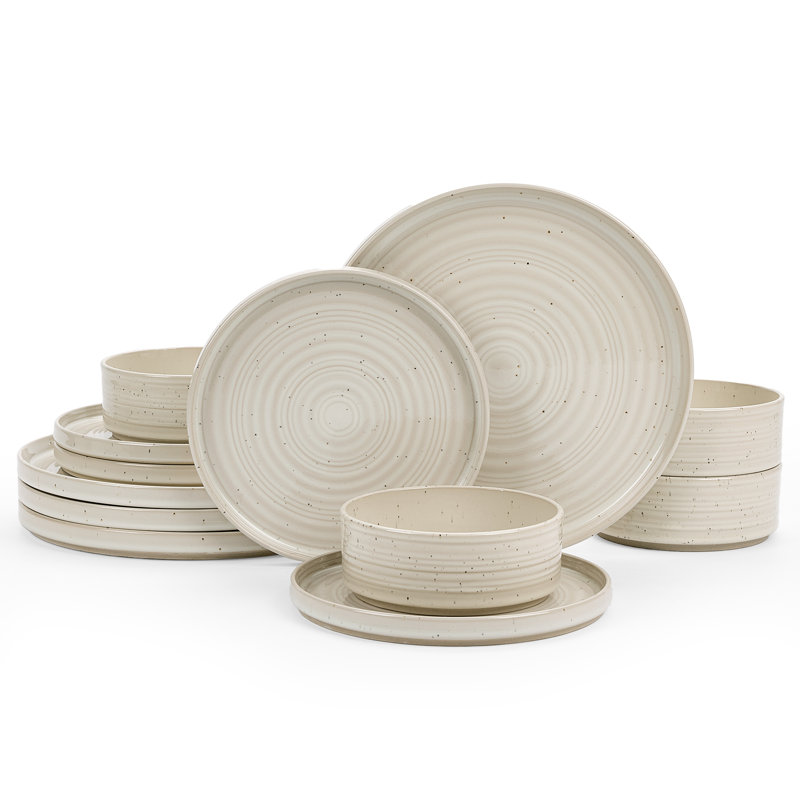 Ensemble de 12 assiettes et bols de cuisine, 12 ensembles de vaisselle, beige, Beige