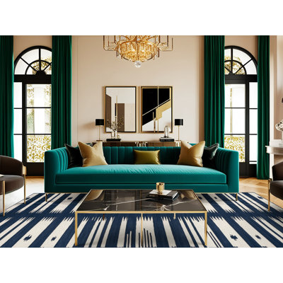  Tapis lavable rayé blanc marine