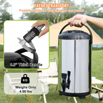 Beverage Dispenser - 2.4 Gallon - 9.4" W x 9.4" D x 18.7" H - Stainless Steel - 1 Piece - 2.4 Gallon large capacity for family and commercial use