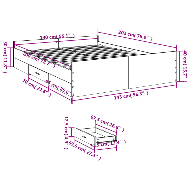 Peltz Bed, White, European Double (140 x 200cm)