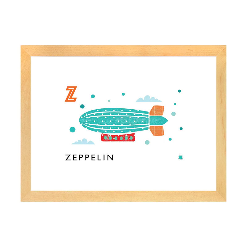 Z Is for Zeppelin - imprimé, Papier avec cadre beige, Blanc, H 16 po x l 24 po x P 1 po