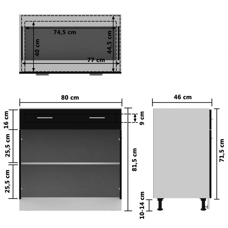 Drawer Base Cabinet 80X46x81.5 Cm, Black