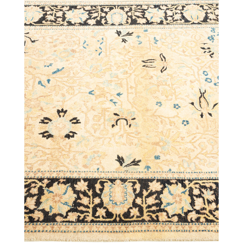 Hand-Knotted Ivory Wool Geometric Traditional Area Rug 3' x 5'