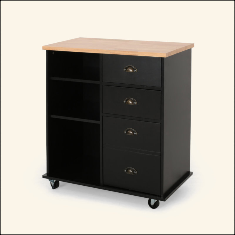 KITCHEN CART WITH 2 DRAWERS+1 DOOR, Black