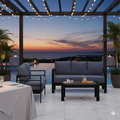 3-Piece Modern Aluminum Patio Conversation Set, 5-Seat Outdoor Sofa With  Thick Cushions & Coffee Table