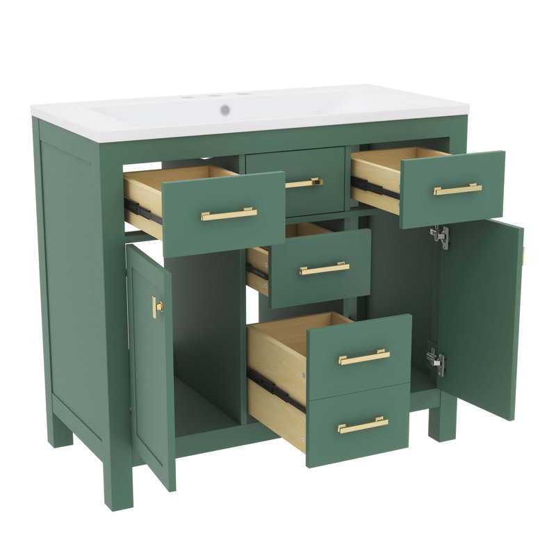 Ensemble de meuble-lavabo 36 po avec lavabo en céramique, armoire simple autoportante avec 4 tiroirs et 2 compartiments