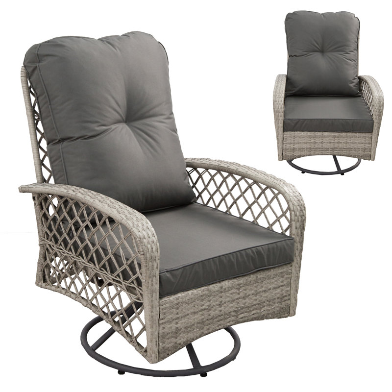 Halia Swivel Wicker Outdoor Lounge Chair, Light Grey