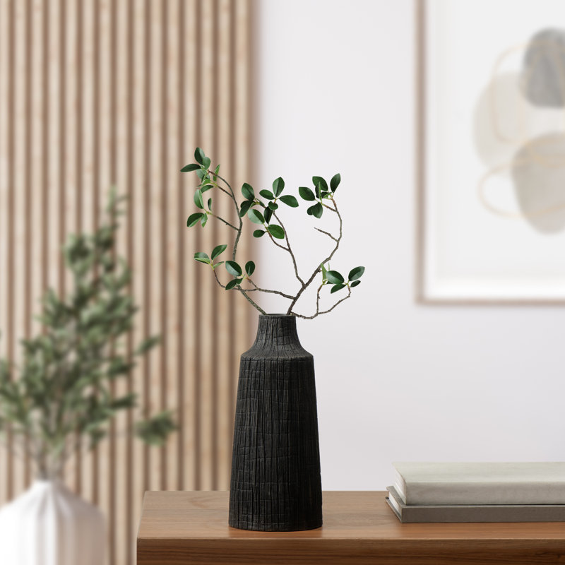 Tree Trunk Textured Etched Resin Table Vase, 12" H x 5.25" W x 5.25" D, Black