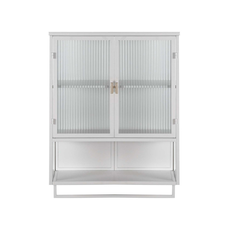 Dalet Modern Two-door Wall Cabinet with Enclosed Storage,Open Shelf and Towel Rack, White
