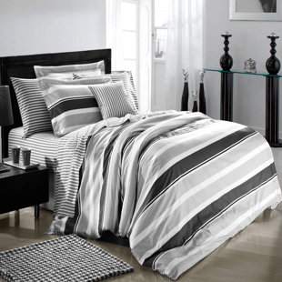 Ensemble de housse de couette réversible en coton standard gris / blanc 4 pièces Trenton