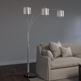 Marilyn 3 Light Arc Floor Lamp - 90", Polished Chrome, Mylar/Crystal Shades, Rotary Switch, Marble base