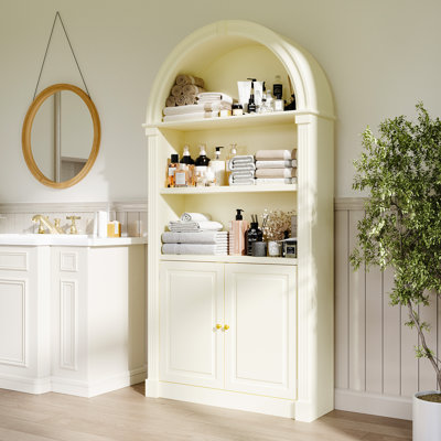 Elegant Two-Door Bathroom Cabinet With Arch Top And  Three Open Shelves