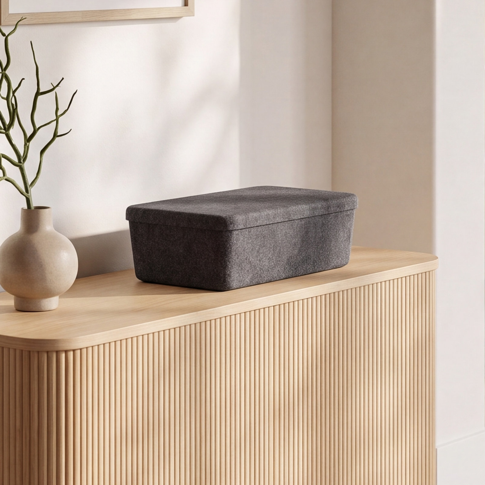 Sculpted Felt Wool Storage Bin, Black