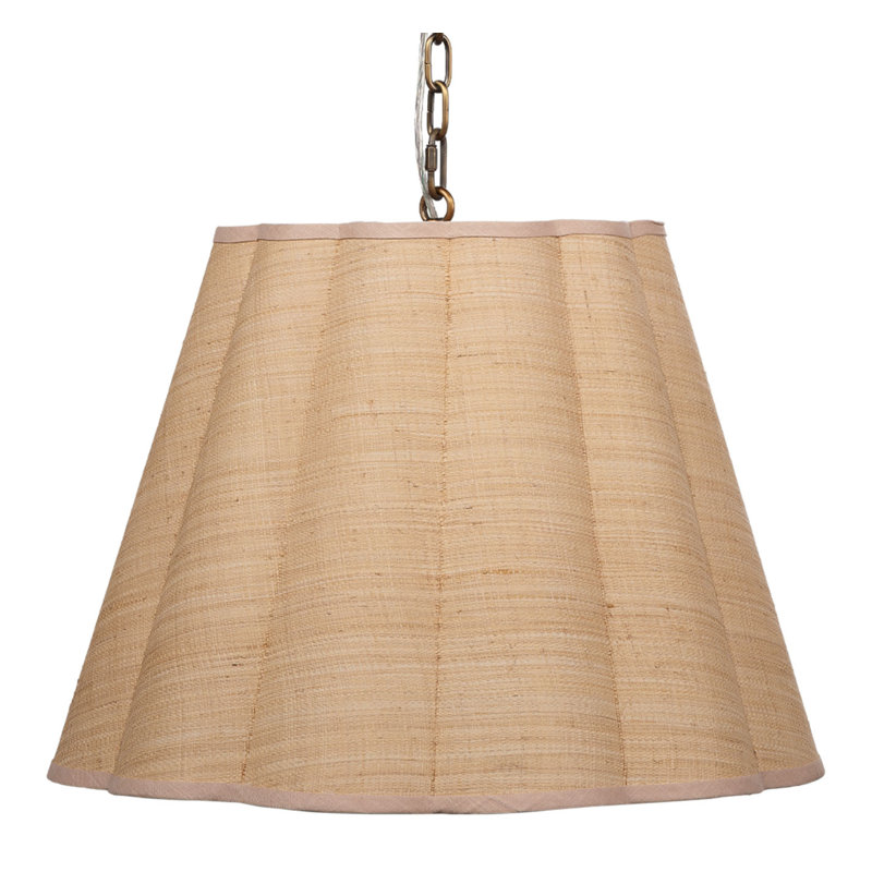 Scalloped 1-Light Pendant, Boucle Linen, Brown
