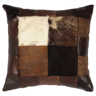 Oreiller en cuir Wooded River Patchwork (16 po x 16 po)