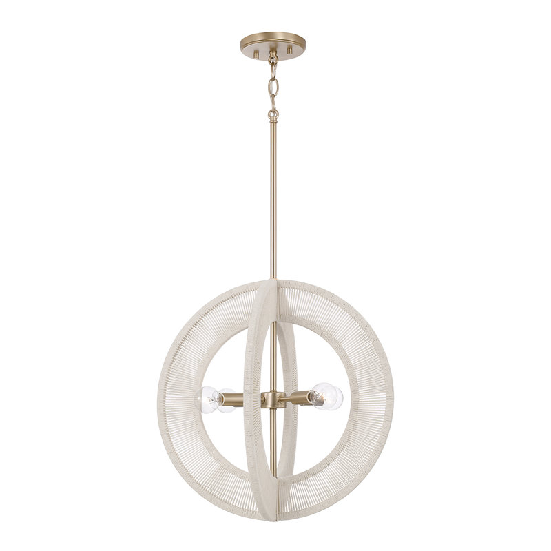 20" W x 20" H 4-Light Orb Pendant in Matte Brass with Bleached Natural Rope