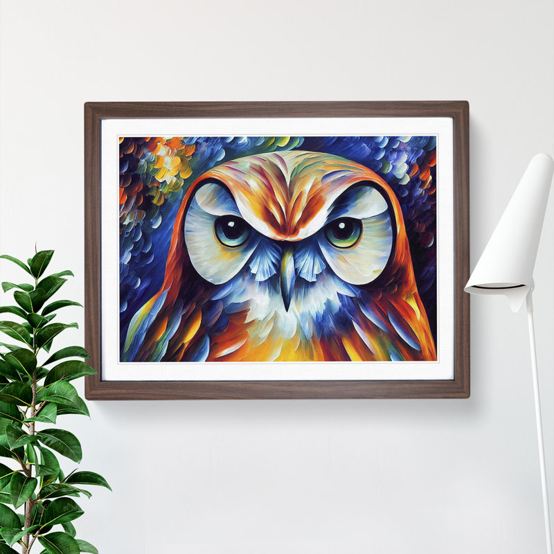 XH1022-6544X Owl Painting Vol.1 Abstract 1 Piece Single Picture Frame Wall Art, 34cm H x 46cm W, Brown