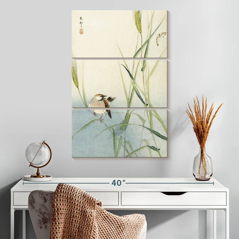 Brampt oiseau et papillon 1900-1930, H 32 po x l 20 po