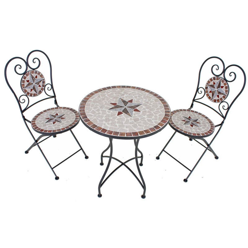 2 - Person Patio Dining Set with Round Table, Brown/Grey/Red/Beige