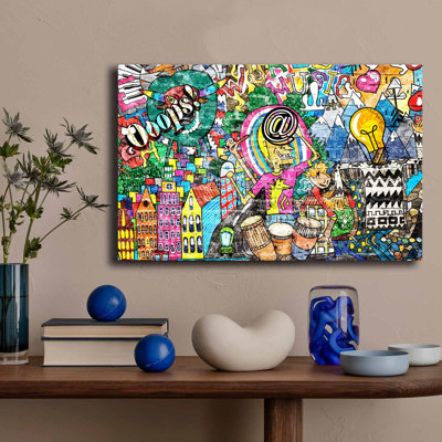 Art mural en toile coloré, scène de rue graffiti, 27,6 po x 17,7 po