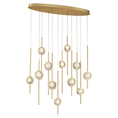 Chnadelier DEL 12lt, aluminium anodisé + boule ensemencée transparente, grosse et petite boule moitié en moitié