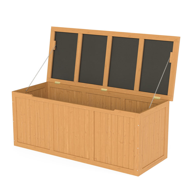 Outdoor Solid Wood 112 Gallon Deck Box With Seat And Table For Storing Garden Items Pool Accessories - Spacious Low Maintenance Solution Plan