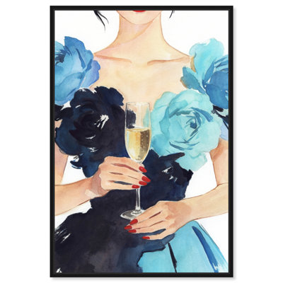 Champagne & Roses - Ira Colmeva, reproduction d'art sur toile encadrée, art Martini par Art Remedy, cadre noir, 20 x 30