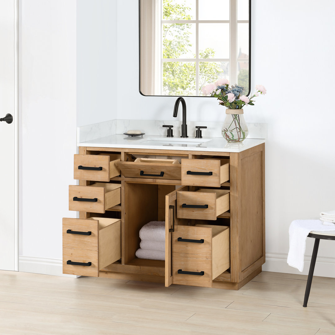 Gavino 42'' Single Bathroom Vanity with Engineered Stone Top Rosdorf Park Base 