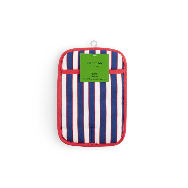 Botanical Stripe Potholder Set, Blue