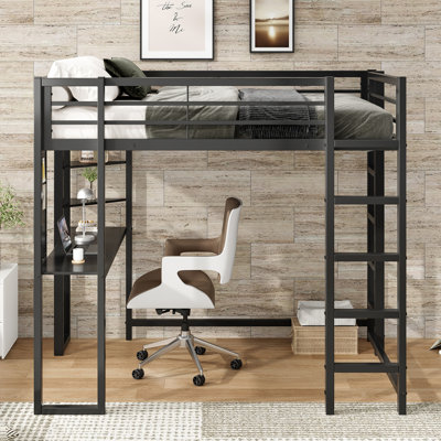 Lit mezzanine avec bureau, lit mezzanine double en métal, cadre de lit mezzanine double avec bureau et rangement compatible avec les adolescents