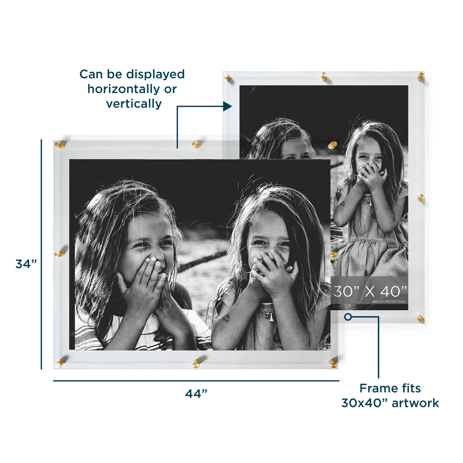 Acrylic Floating Picture Frame, Gold, 30" W x 40" H