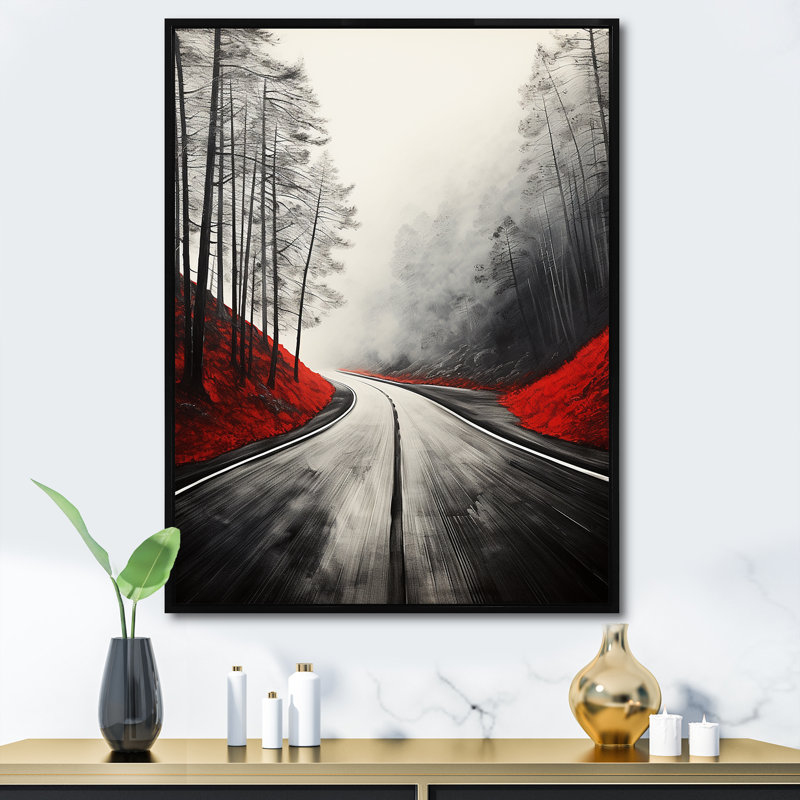 «Gray Road Endless Journey Through Red», reproduction sur toile, H 20 po x l 12 po, Cadre flottant noir