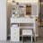 Vanity Desk Set with LED Sliding Mirror & Cushioned Stool, Dresser Set with 2 AC+2 USB Outlets & Hair Dryer Holder, Touch Control 3-Color Light for Bedroom-1523728886
