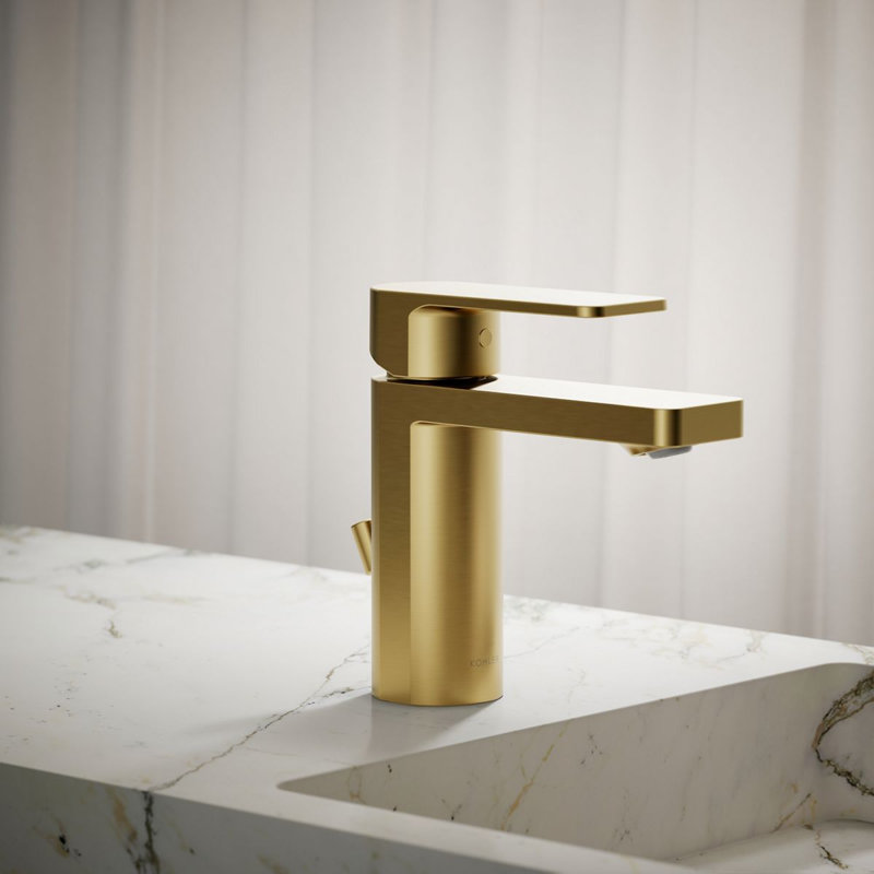 Parallel Single-Handle Bathroom Sink Faucet, Single-Hole Faucet with Pop-Up Drain, 0.5 GPM, Vibrant Brushed Moderne Brass