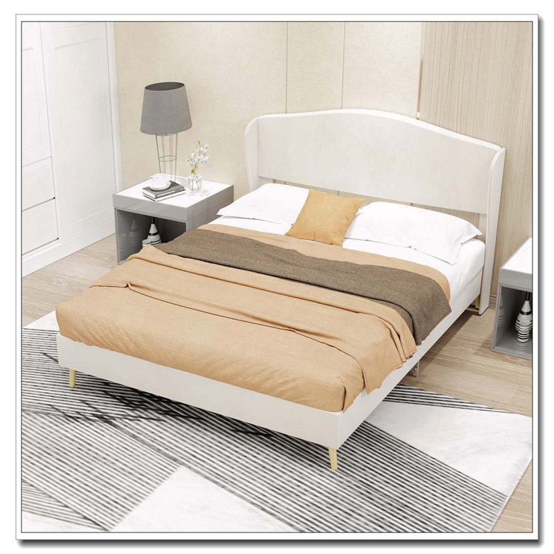 Lit tapissier en velours, Beige, Lit double