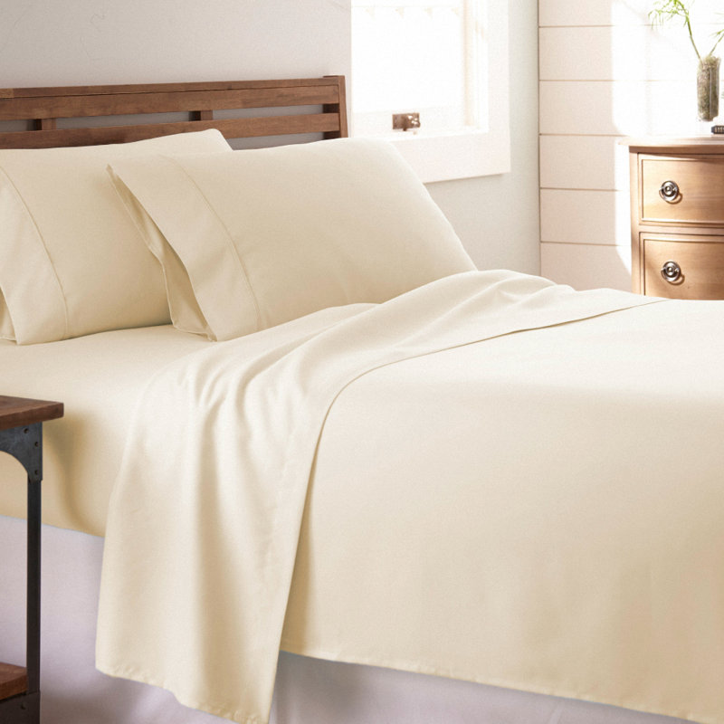 Sateen Double Brushed Microfiber Sheet Set, Vanilla, Twin Sheet Set + Fitted Sheet + 1 Pillowcase