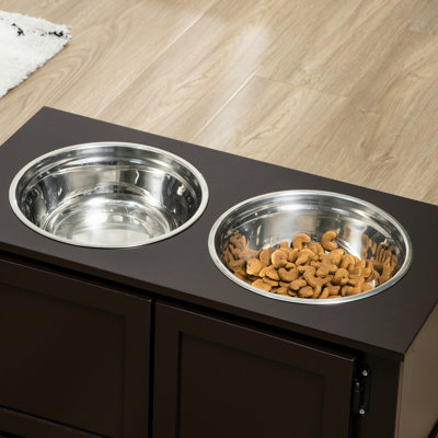 Bols pour chiens surélevés pour chiens énergiques - surélevés avec rangement, acier inoxydable, utilisation à l'intérieur, café, bol pour animaux de compagnie moderne pour animaux de grande taille, intérieur, style