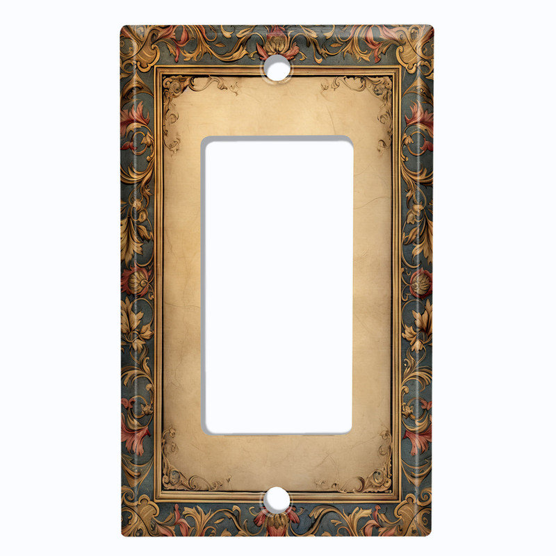 Couvercle de plaque d'interrupteur en métal; Fauteuil à bascule GFI 1 taille US standard - image imprimée d'un cadre floral complexe