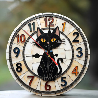 Black Cat Vintage Wall Clock with Colorful Numerals