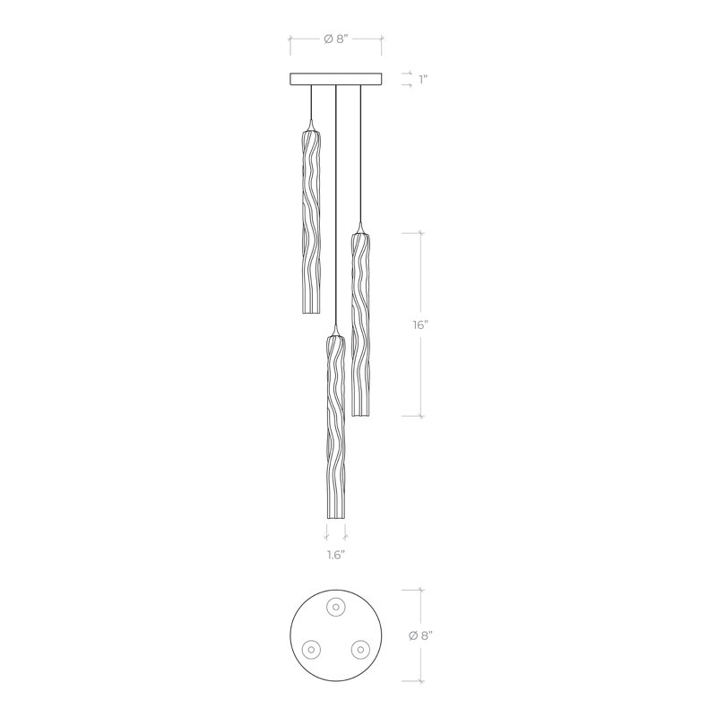 Crystal Falls 3 - Light Cluster Cylinder Pendant, Satin Nickel