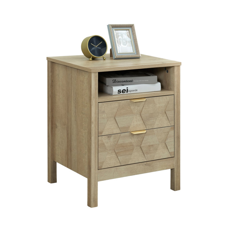 Nordic 2 Drawer Nightstand, Bedside Table with Storage Drawers, Night Stand for Bedroom, End Table or Side Table for Living Room, 15.5" D x 18.9" W x 24" H, Beige