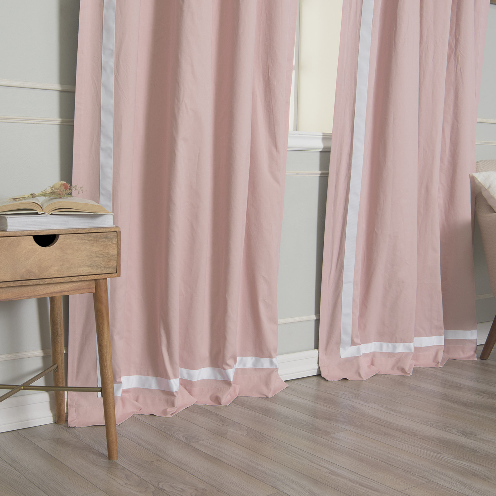Nico Blackout Cotton Curtain Panel Set, Pink/White