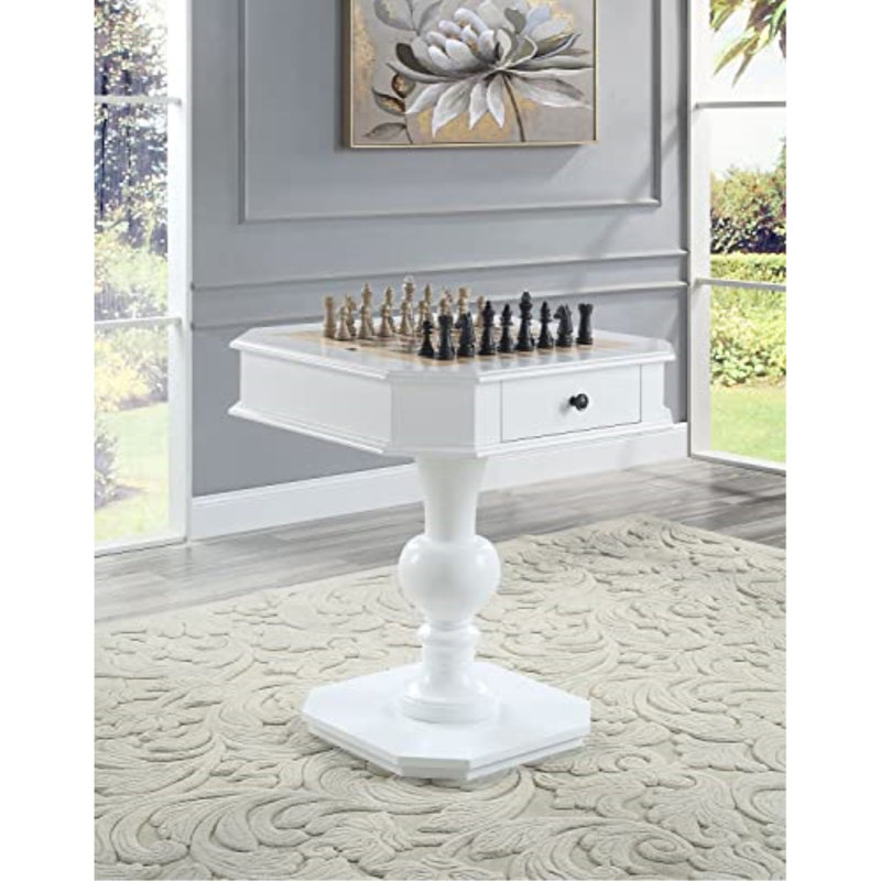 Table de jeu avec rangement 3 en 1 Ajavion - Échecs, dames et backgammon, Blanc
